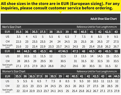 shoe size chart for men and women with conversion from US, EU, and CM.