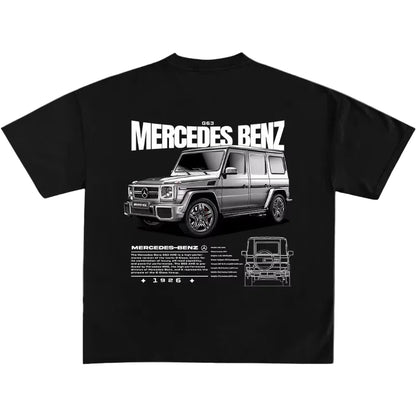 Black t-shirt with Mercedes-Benz G-Class graphic on a gray background