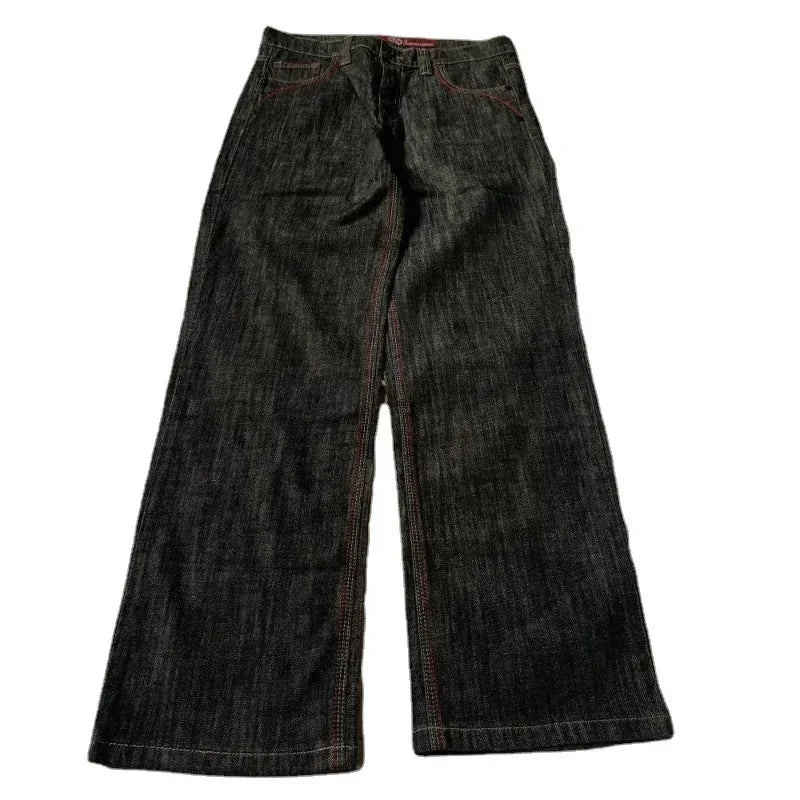Wide-Leg Denim Y2K Knight Patchwork Jeans