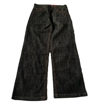 Wide-Leg Denim Y2K Knight Patchwork Jeans