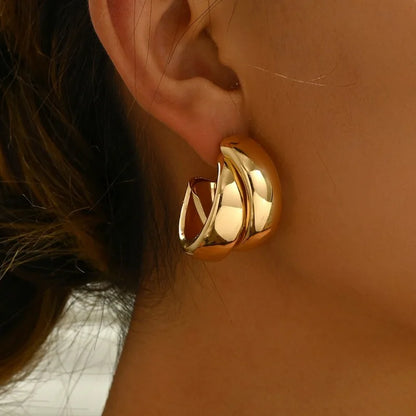 Gold Double-Ring Chunky Hoop Earrings