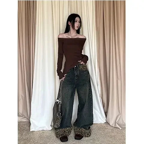 2025 Retro Wide Leg Harajuku Leopard Jeans