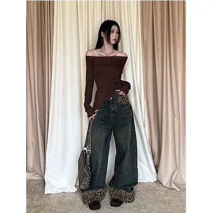 2025 Retro Wide Leg Harajuku Leopard Jeans