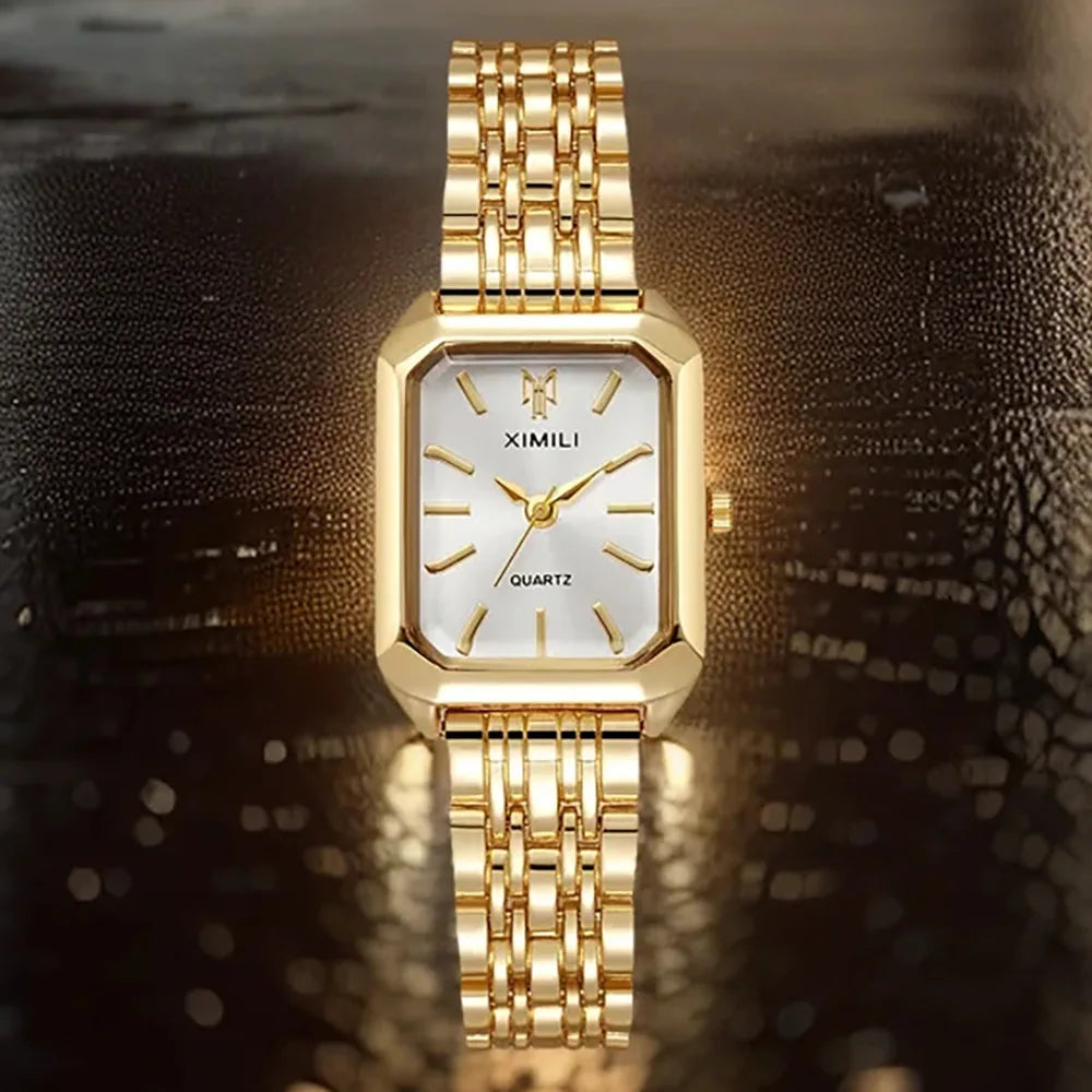 Ladies 2025 Luxe Square Watch - Gold Alloy Strap