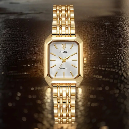 Ladies 2025 Luxe Square Watch - Gold Alloy Strap