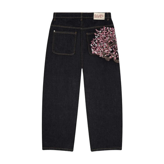 Y2K Cherry Blossom Wide-Leg Embroidery Denim Pants