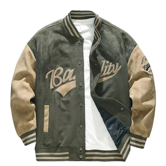 American Embroidered Suede Varsity Pilot Jacket - Retro