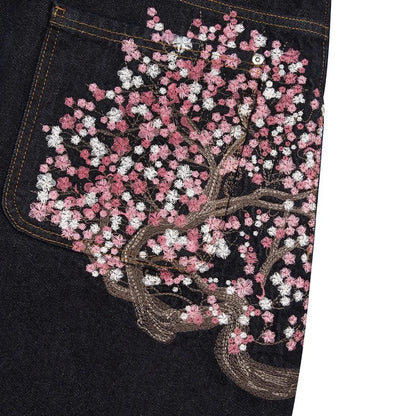 Y2K Cherry Blossom Wide-Leg Embroidery Denim Pants