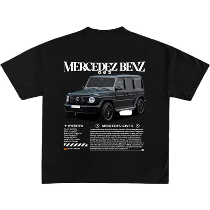 Black t-shirt with Mercedes-Benz G-Class graphic and text on a dark background