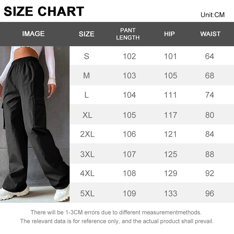 Size chart for pants with measurements in centimeters