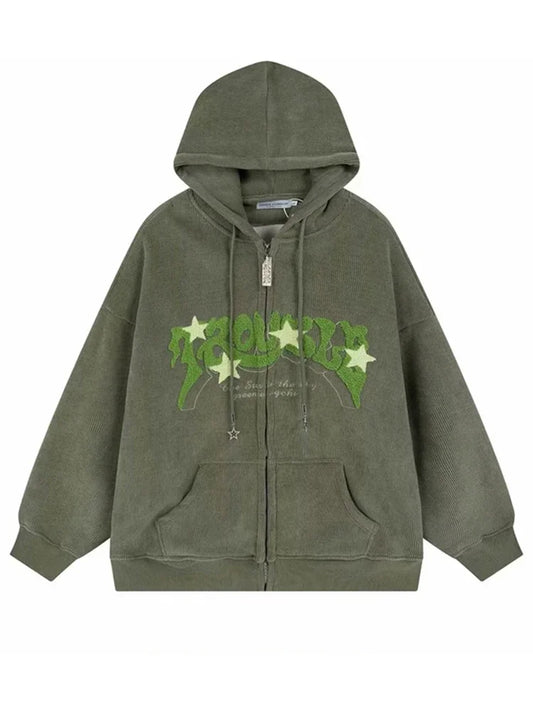 Y2K Corduroy Zip Up Foam Hoodie