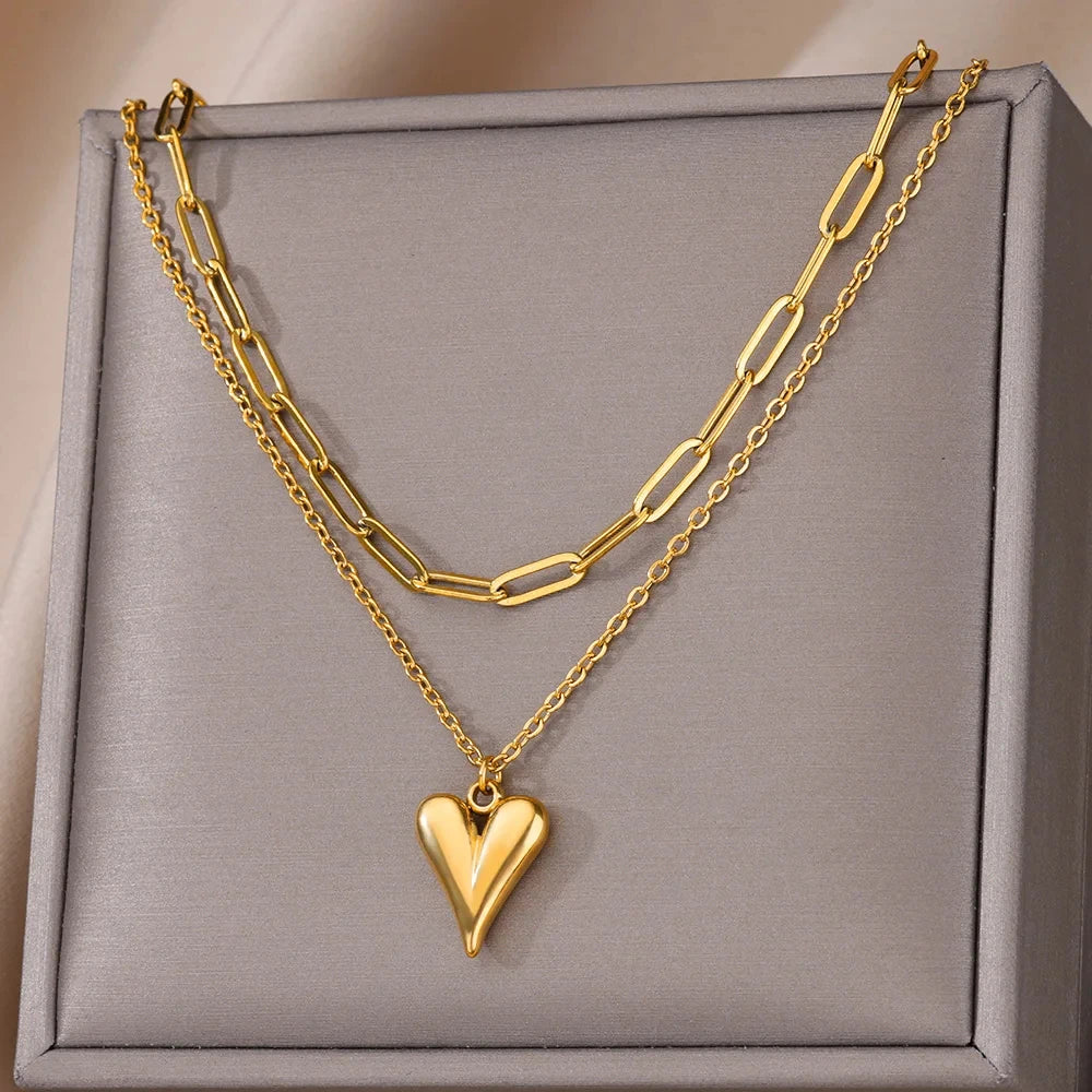 315L Gold Heart Layered Necklace