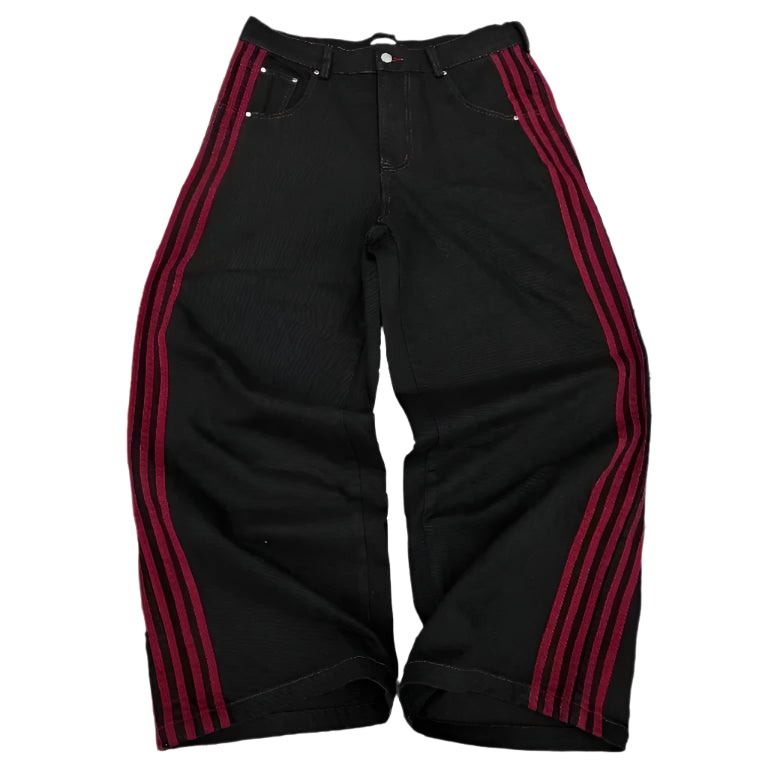 Black pants with red stripes on a white background