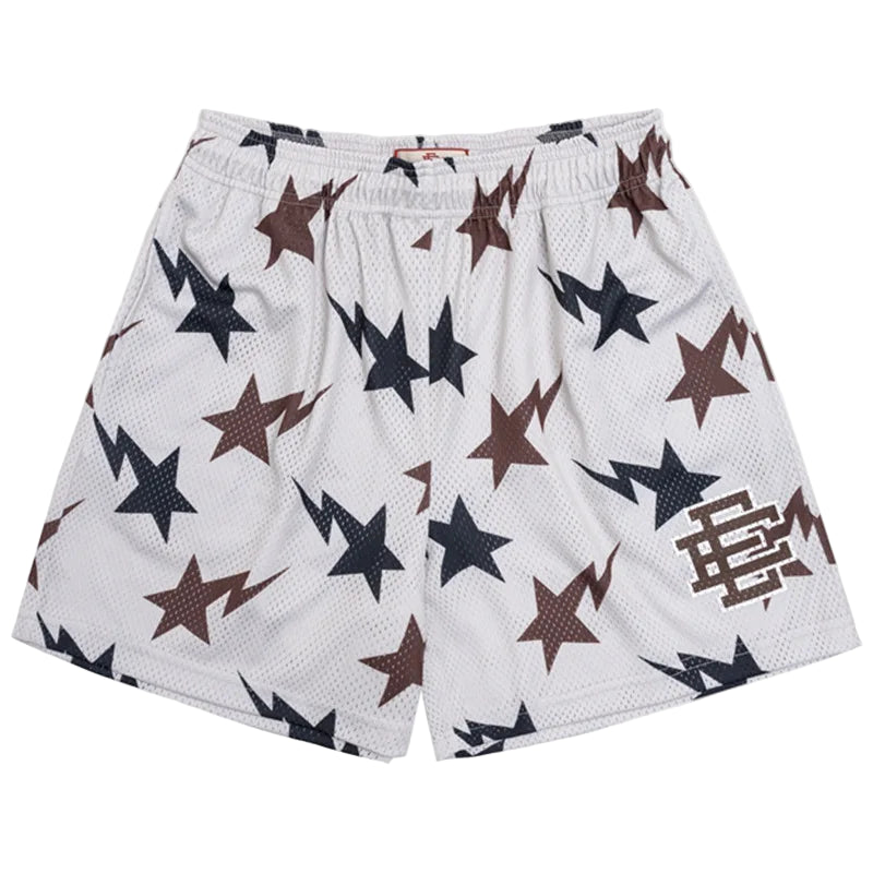 White shorts with star pattern on a white background