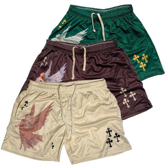 Y2K Christian Angel Gym Shorts with Pockets