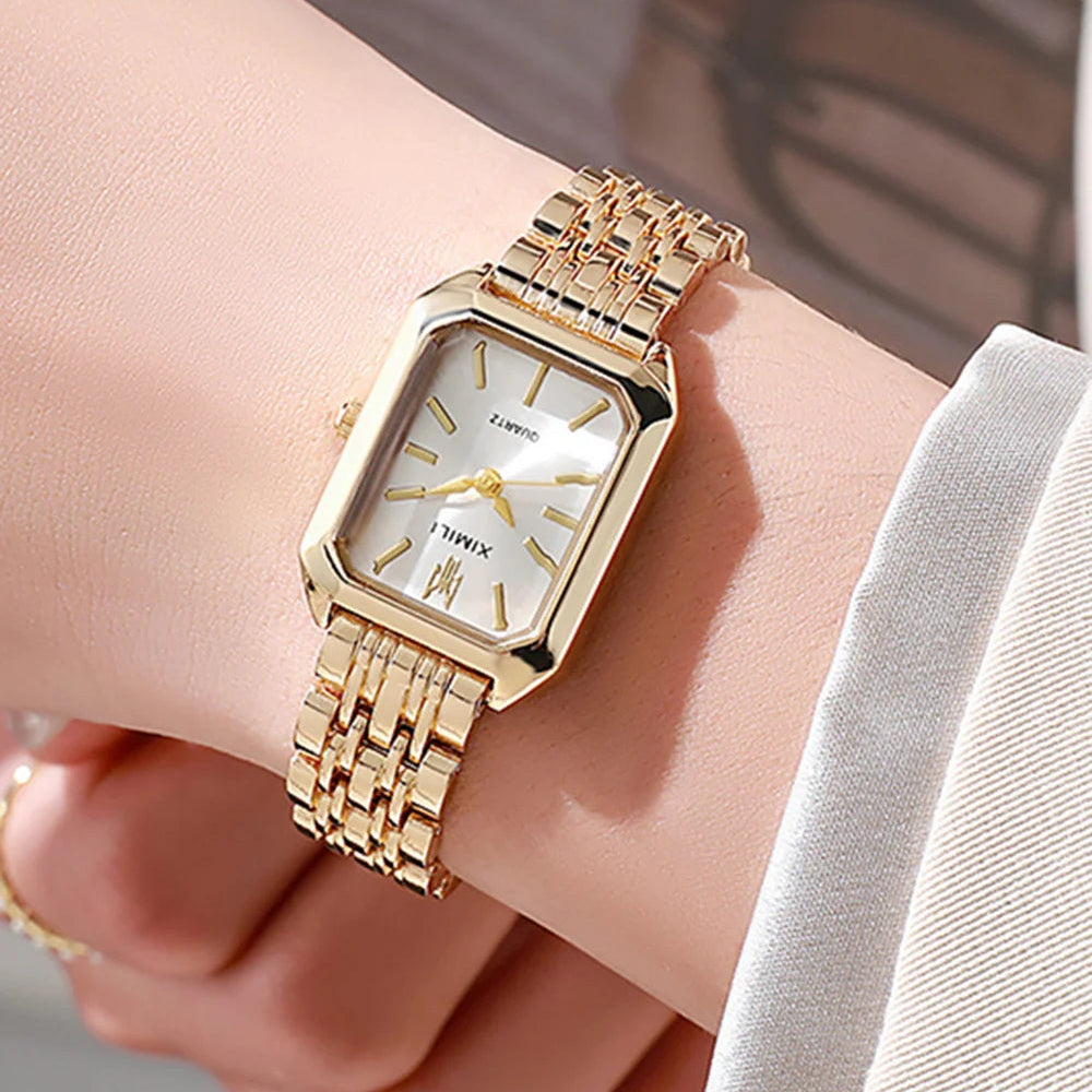 Ladies 2025 Luxe Square Watch - Gold Alloy Strap